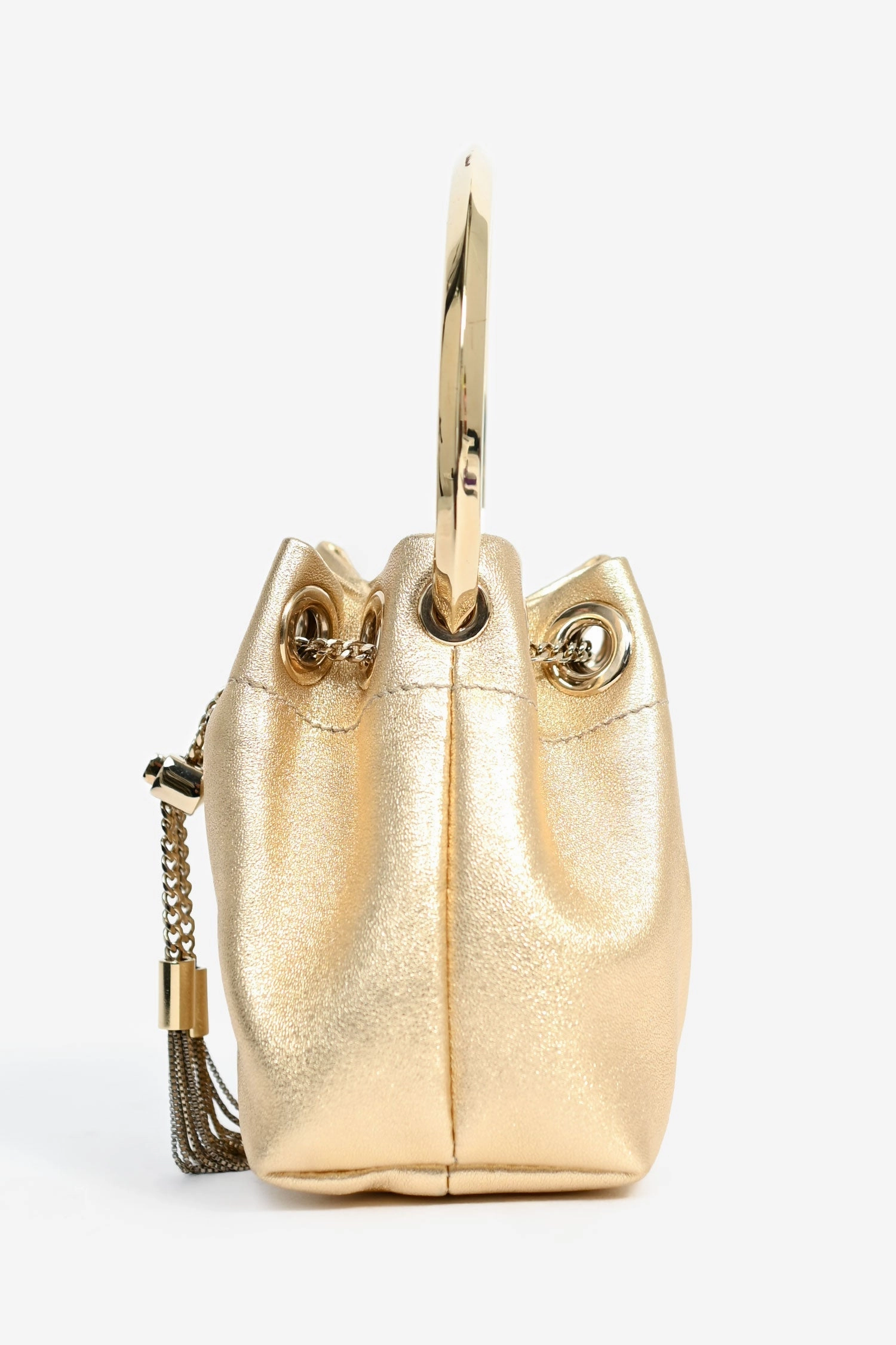 Jimmy Choo Gold Leather Mini Top Handle 'Bon Bon' Bag with Chain