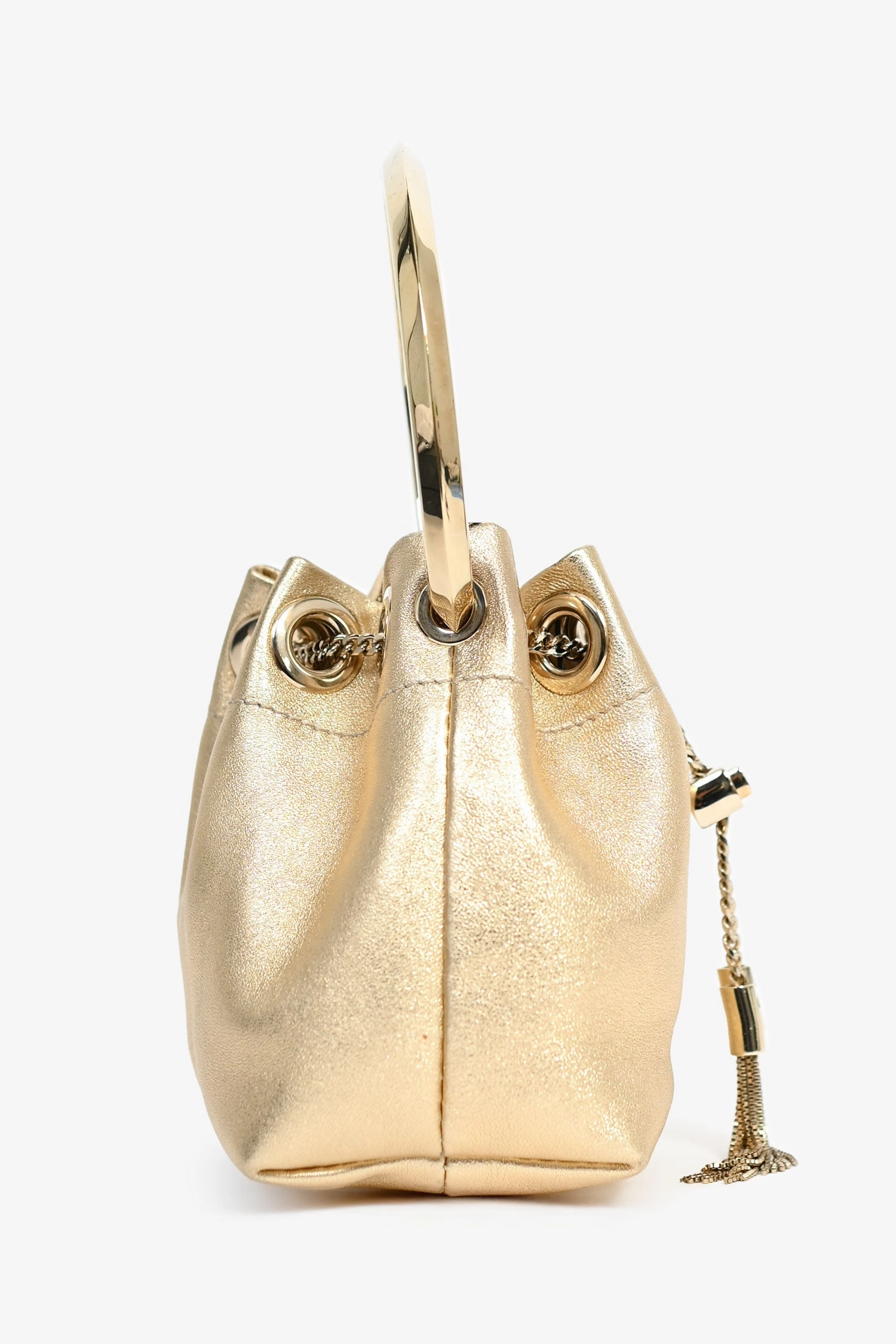 Jimmy Choo Gold Leather Mini Top Handle 'Bon Bon' Bag with Chain