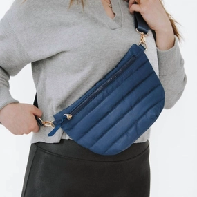 Jolie Belt Puffer Crossbody Bag In Navy
