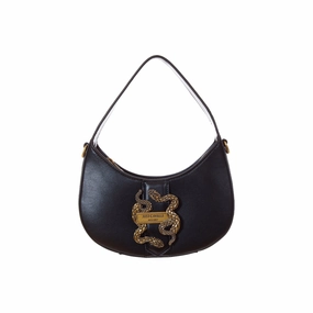 Just Cavalli Women's Black Snake Buckle Shoulder Bag
