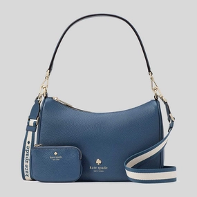KATE SPADE Emma Pebbled Leather Medium Shoulder Bag Blue Stone KK068