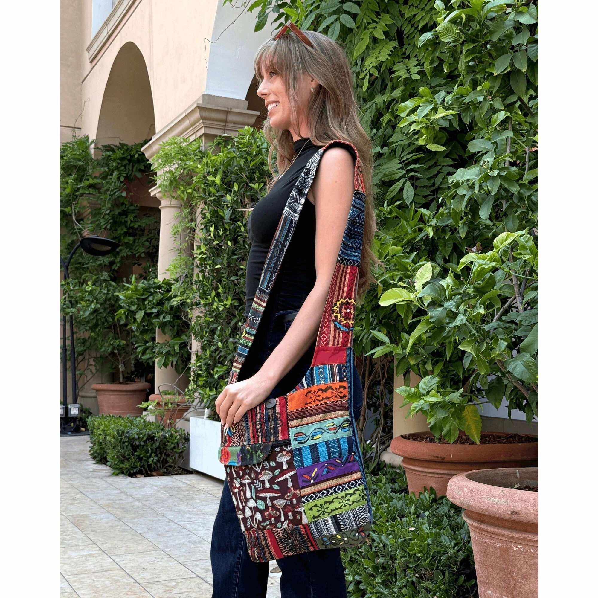 Kathmandu Collection Tribal Stripe Patchwork Hobo Bag