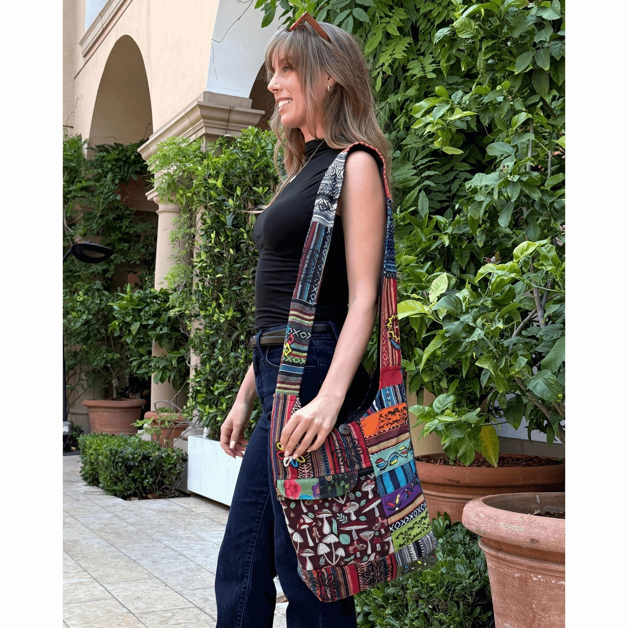 Kathmandu Collection Tribal Stripe Patchwork Hobo Bag