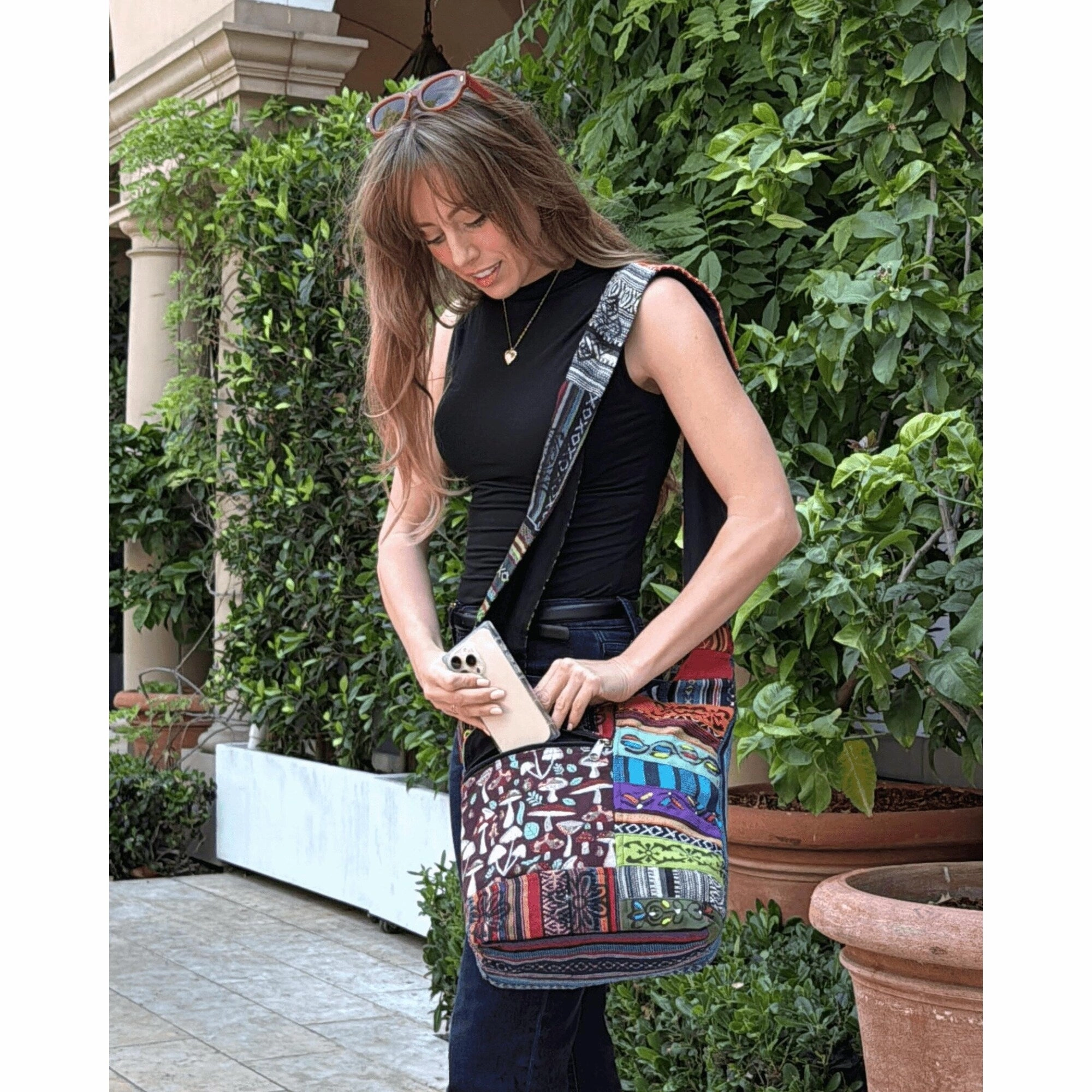Kathmandu Collection Tribal Stripe Patchwork Hobo Bag