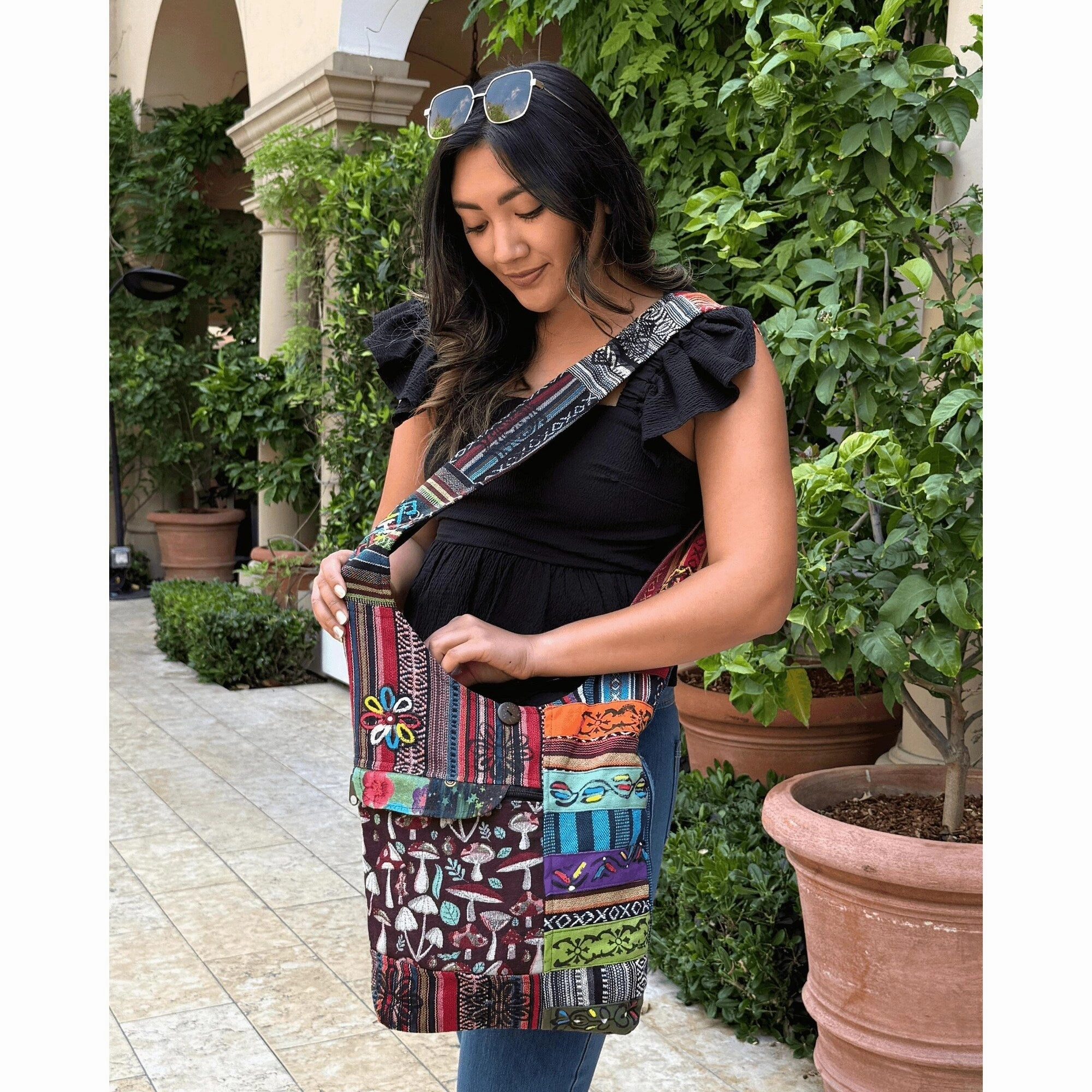 Kathmandu Collection Tribal Stripe Patchwork Hobo Bag