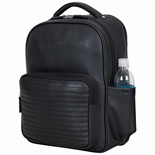 Kenneth Cole On Track Pack Vegan Leather 15.6 Laptop & Tablet Bookbag Anti-Theft RFID Backpack for School, Work, & Travel, Black, Laptop