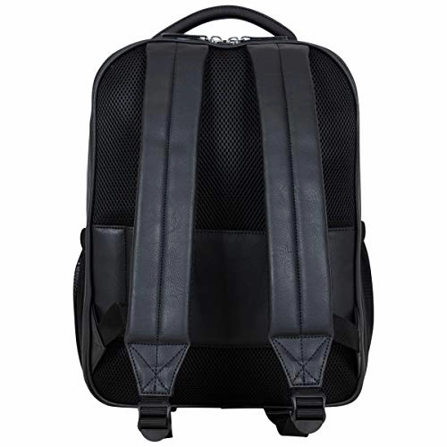 Kenneth Cole On Track Pack Vegan Leather 15.6 Laptop & Tablet Bookbag Anti-Theft RFID Backpack for School, Work, & Travel, Black, Laptop