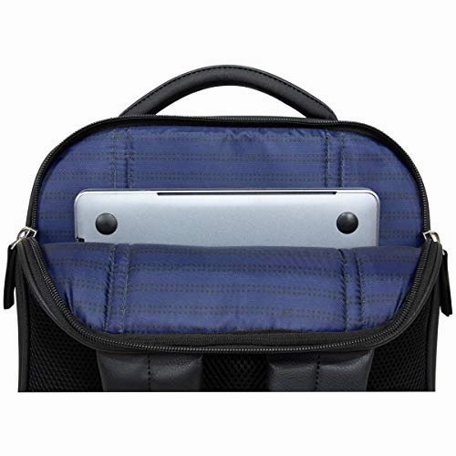 Kenneth Cole On Track Pack Vegan Leather 15.6 Laptop & Tablet Bookbag Anti-Theft RFID Backpack for School, Work, & Travel, Black, Laptop