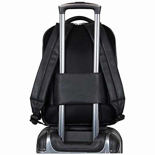 Kenneth Cole On Track Pack Vegan Leather 15.6 Laptop & Tablet Bookbag Anti-Theft RFID Backpack for School, Work, & Travel, Black, Laptop