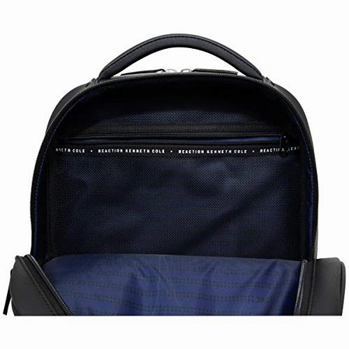 Kenneth Cole On Track Pack Vegan Leather 15.6 Laptop & Tablet Bookbag Anti-Theft RFID Backpack for School, Work, & Travel, Black, Laptop
