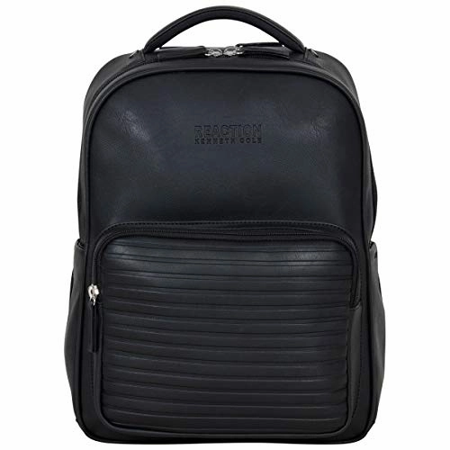 Kenneth Cole On Track Pack Vegan Leather 15.6 Laptop & Tablet Bookbag Anti-Theft RFID Backpack for School, Work, & Travel, Black, Laptop