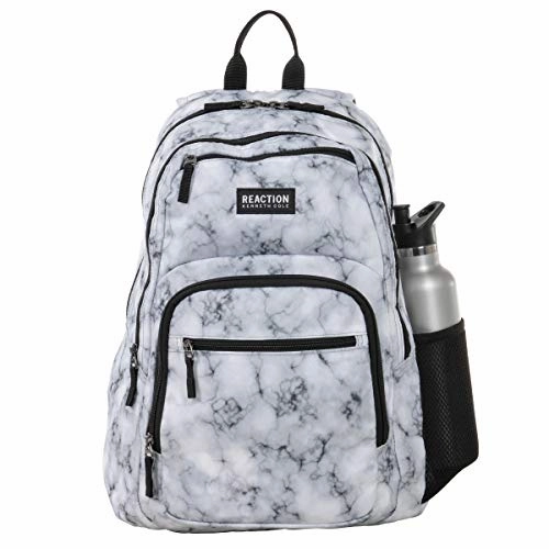 Kenneth Cole Reaction Printed Dual Compartment 16 Laptop & Tablet Backpack for School, Travel, & Work, White Marble, Laptop