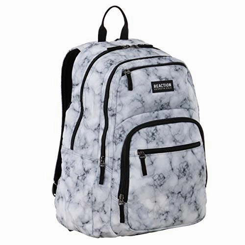Kenneth Cole Reaction Printed Dual Compartment 16 Laptop & Tablet Backpack for School, Travel, & Work, White Marble, Laptop