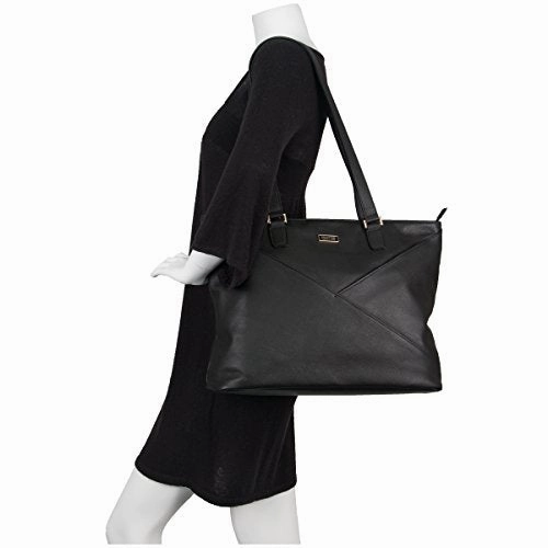 Kenneth Cole Reaction Women's East Bay Babe 15" Laptop & Tablet RFID Business Travel Messenger Computer Bag, Black Leather Tote, Laptop