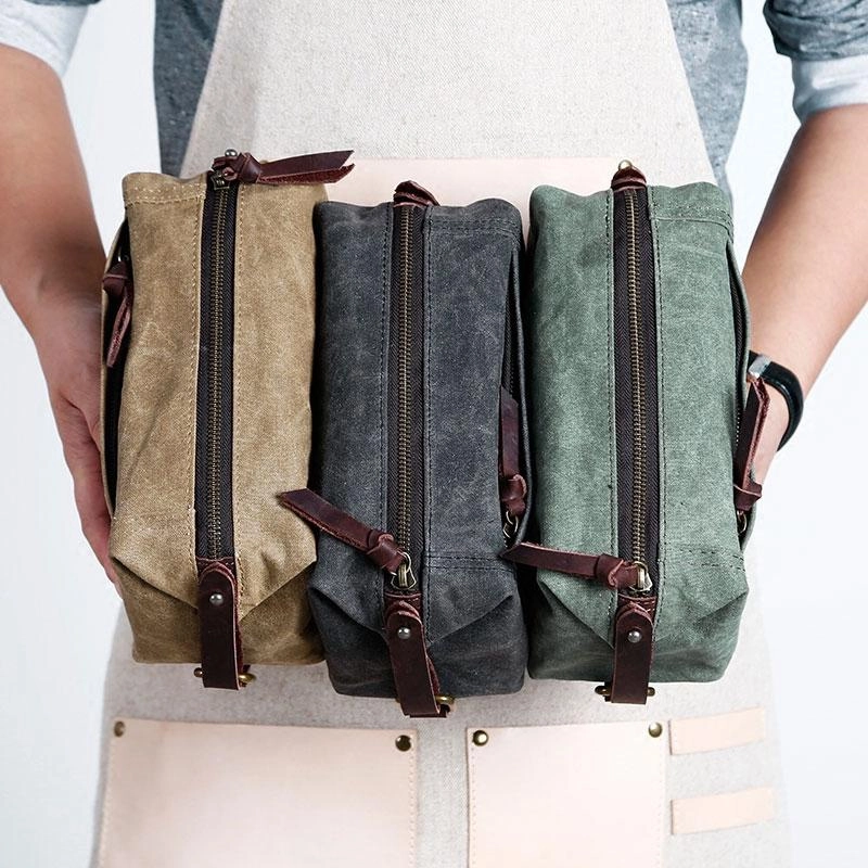 Large Canvas Green Mens Clutch Bag Zipper Wristlet Bag Phone Purse for Men