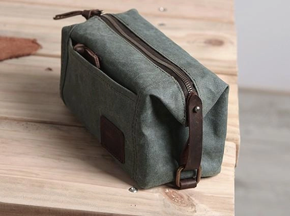 Large Canvas Green Mens Clutch Bag Zipper Wristlet Bag Phone Purse for Men