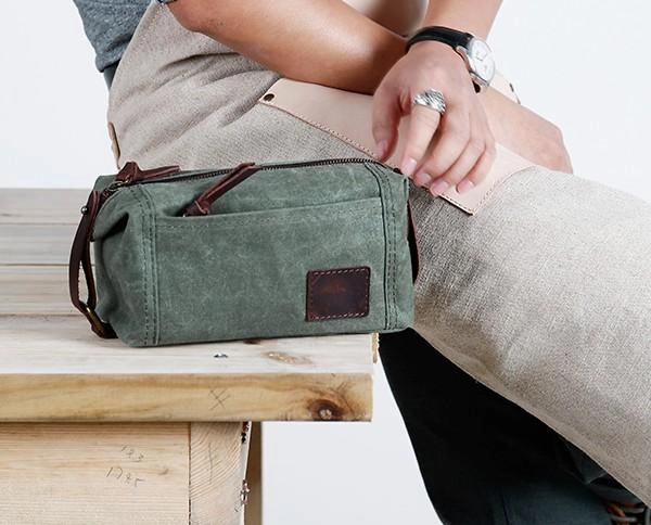 Large Canvas Green Mens Clutch Bag Zipper Wristlet Bag Phone Purse for Men