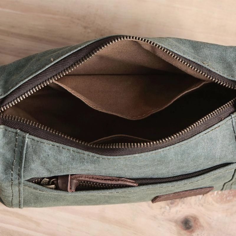 Large Canvas Green Mens Clutch Bag Zipper Wristlet Bag Phone Purse for Men