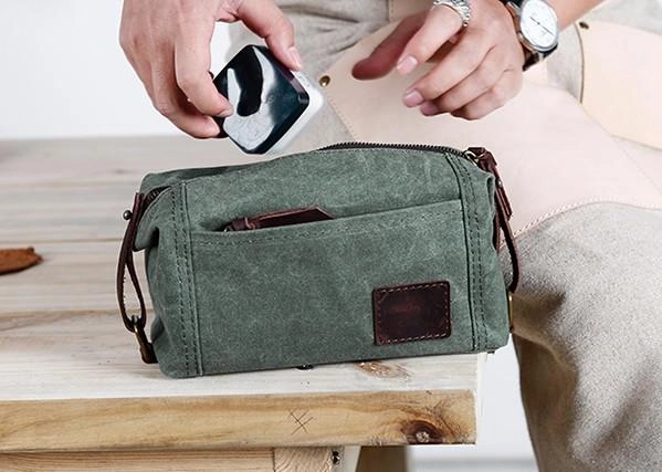 Large Canvas Green Mens Clutch Bag Zipper Wristlet Bag Phone Purse for Men