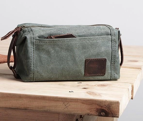 Large Canvas Green Mens Clutch Bag Zipper Wristlet Bag Phone Purse for Men