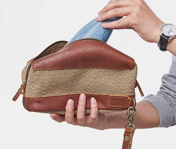 Large Canvas Leather Mens Clutch Bag Zipper Wristlet Bag Purse for Men