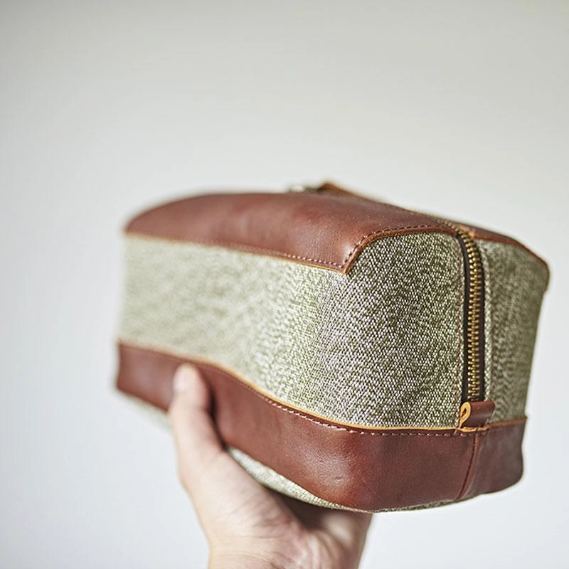 Large Canvas Leather Mens Clutch Bag Zipper Wristlet Bag Purse for Men