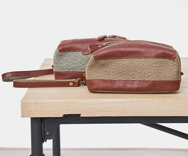 Large Canvas Leather Mens Clutch Bag Zipper Wristlet Bag Purse for Men