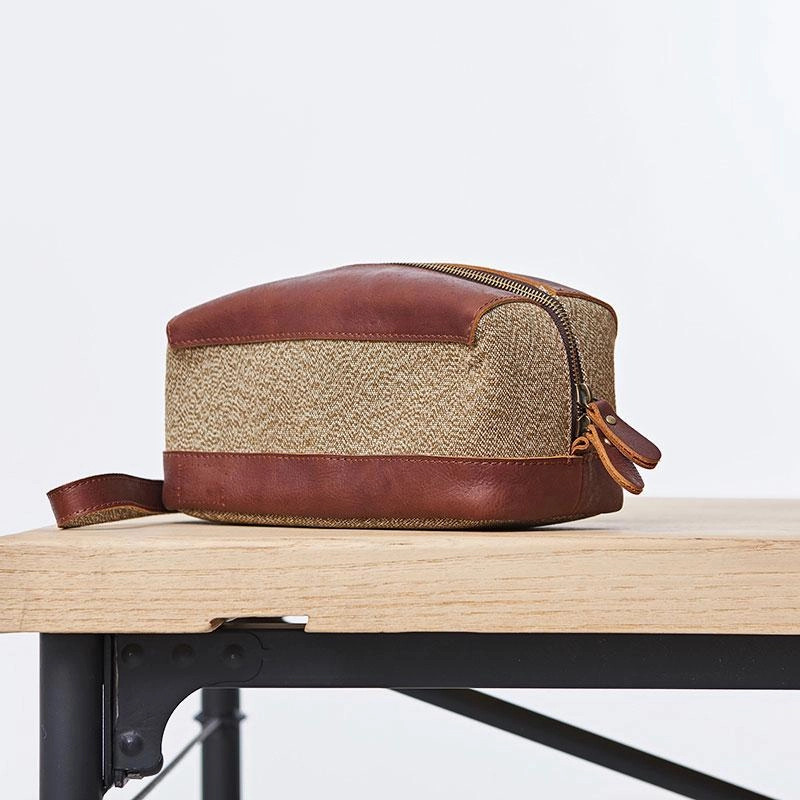Large Canvas Leather Mens Clutch Bag Zipper Wristlet Bag Purse for Men