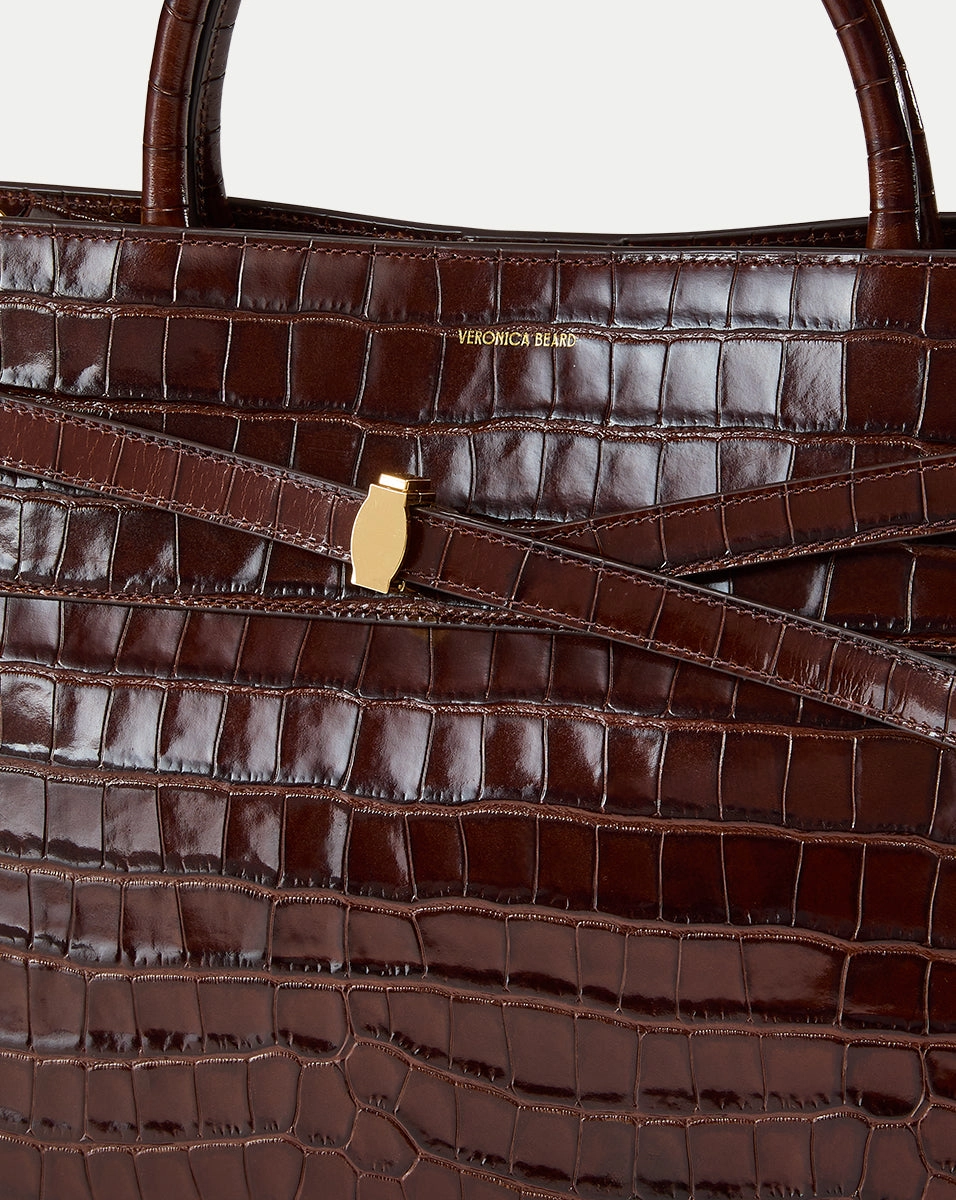 Large Veronica Beard Croc-Embossed Dash Bag