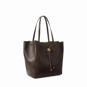 LAUREN Ralph Lauren Leather Medium Andie Drawstring Tote Chestnut Brown