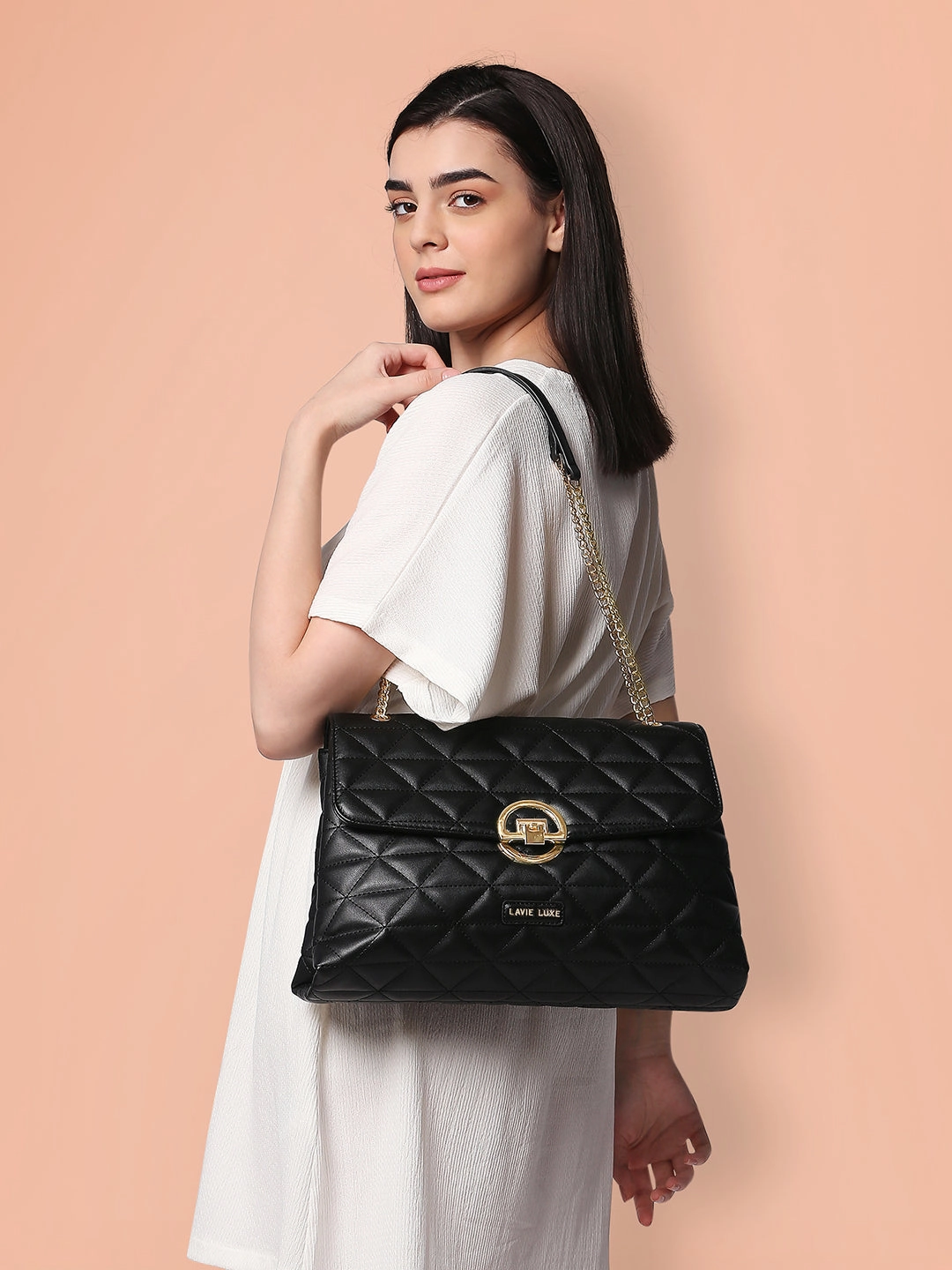 Lavie Luxe Black Large Women's Eden Flap Satchel Bag