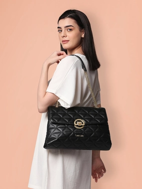 Lavie Luxe Black Large Women's Eden Flap Satchel Bag