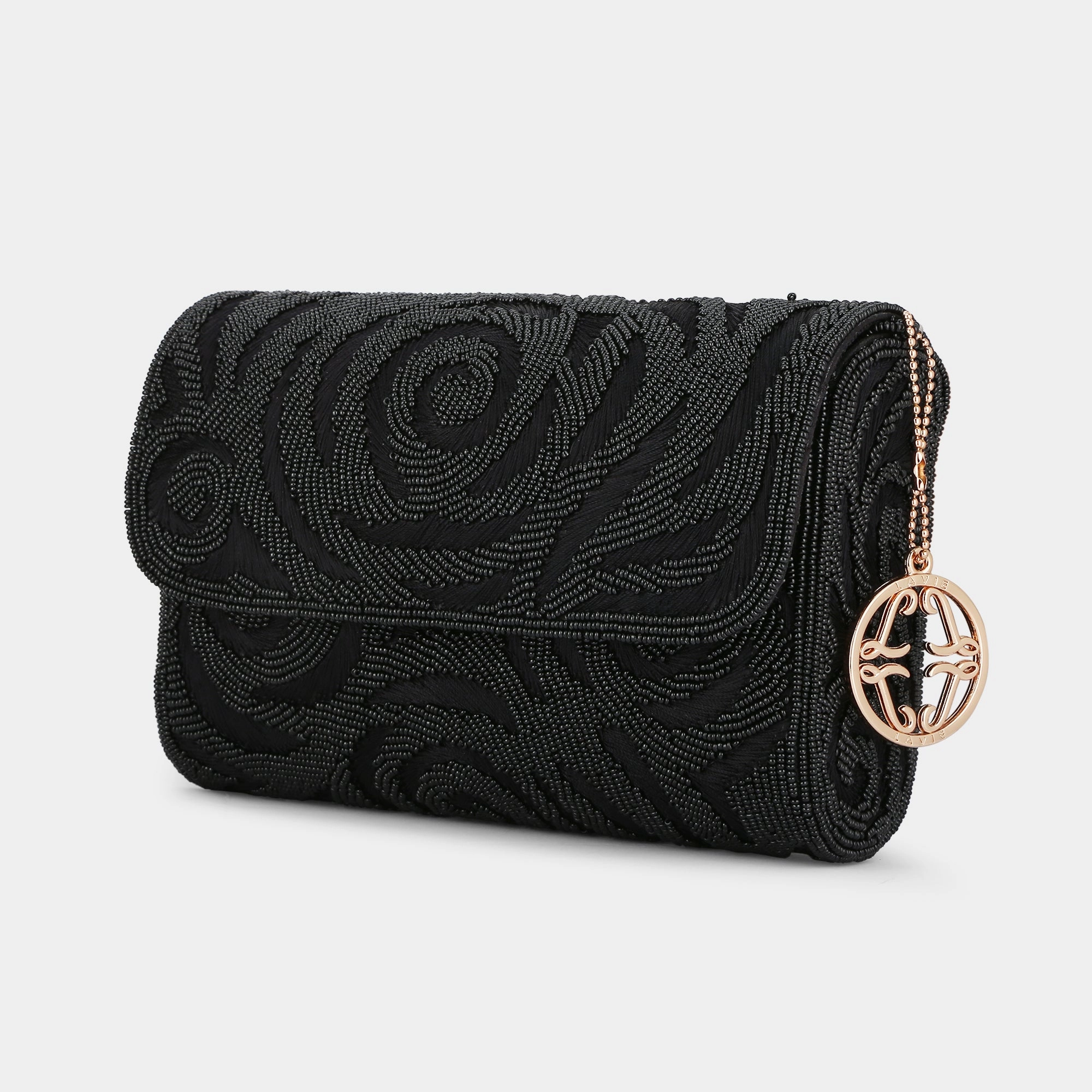 Lavie Luxe Gemmy Black Medium Women's Flap Clutch