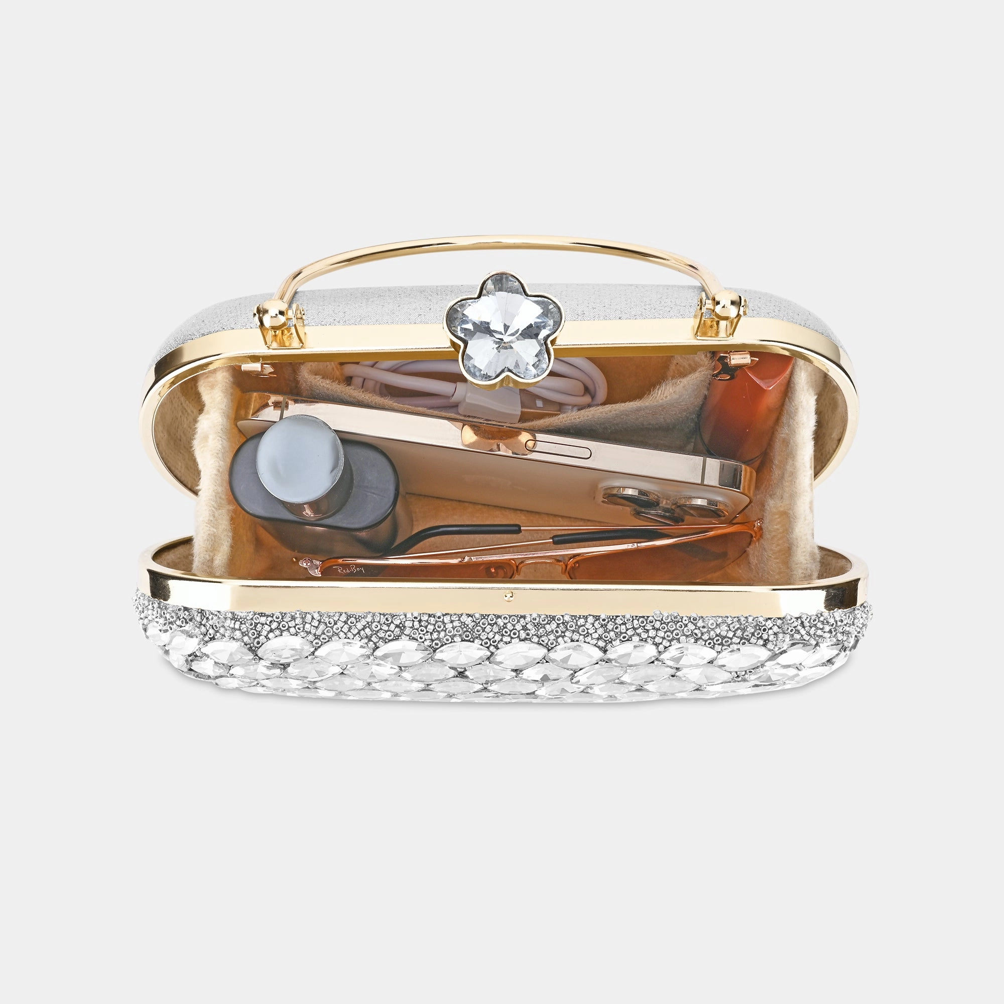 Lavie Luxe Jewel Silver Medium Women's Frame Clutch