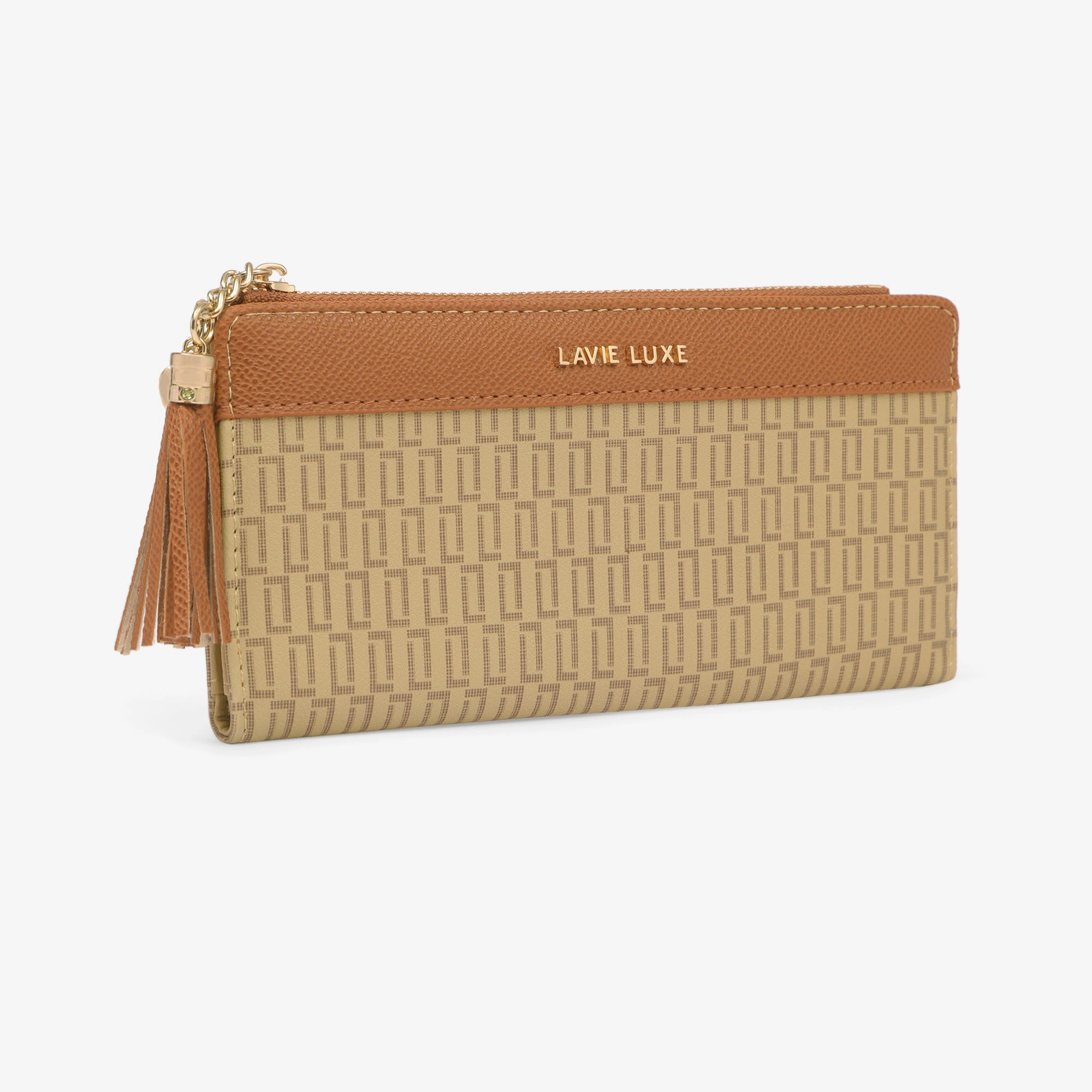 Lavie Luxe Mono Safain Taupe Large Women's Bifold Zip Wallet