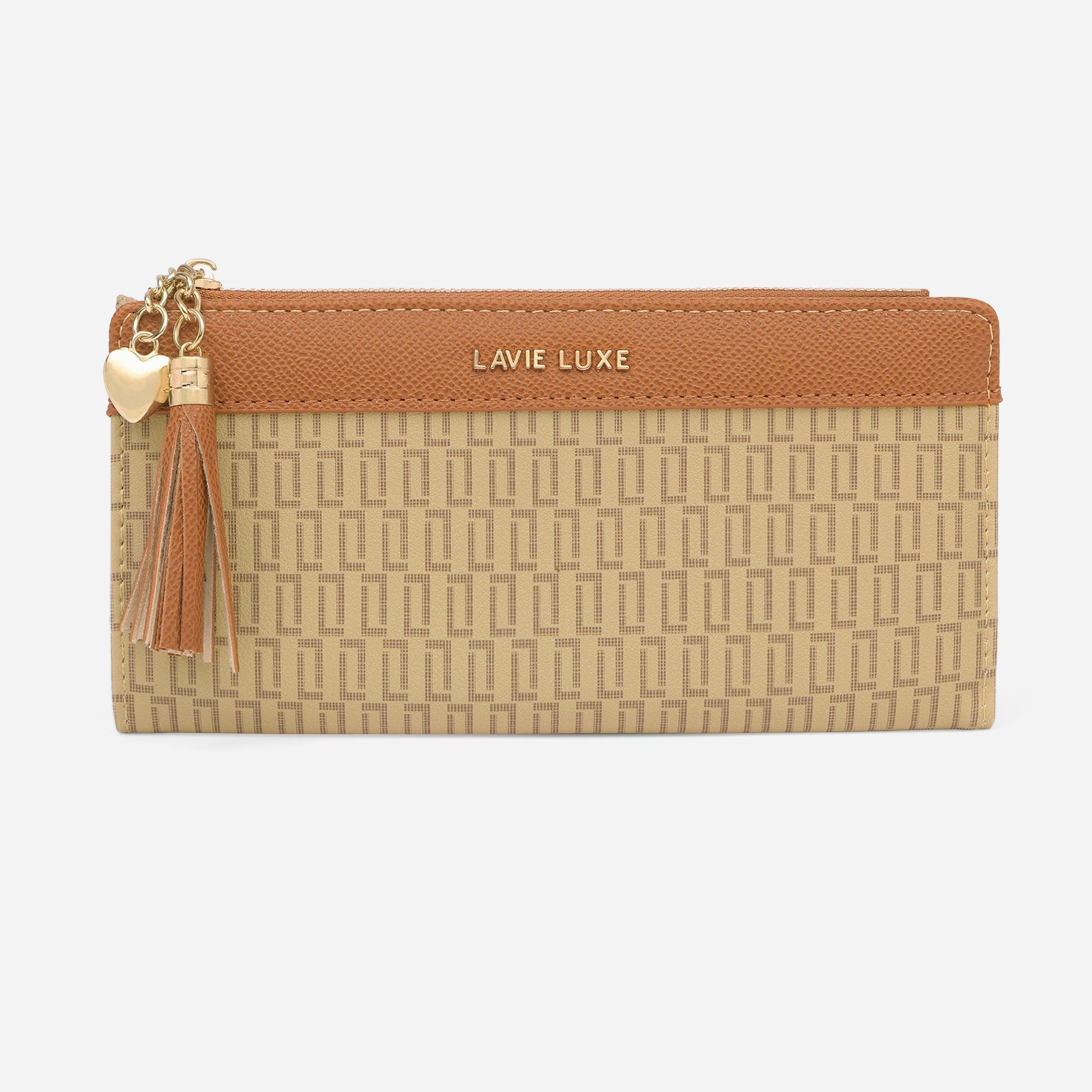 Lavie Luxe Mono Safain Taupe Large Women's Bifold Zip Wallet