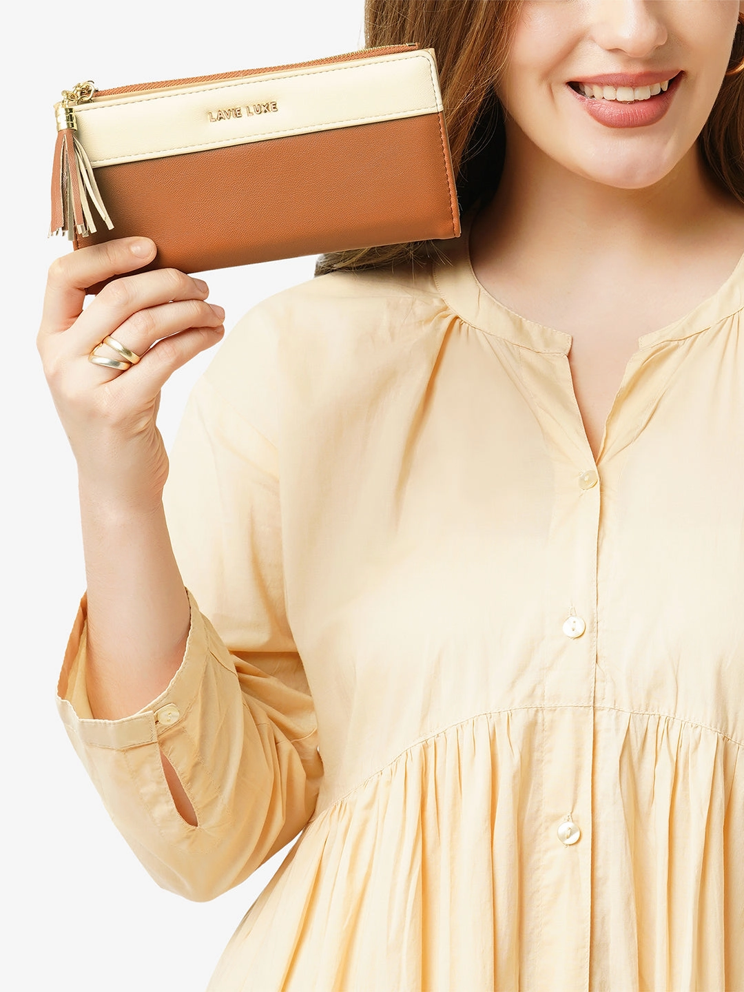Lavie Luxe Safain24 Tan Large Women's Bifold Wallet