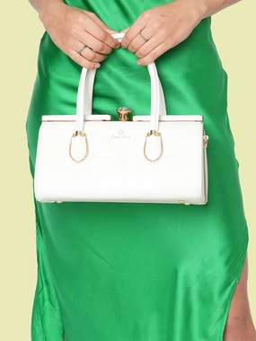 Lavie Luxe White Medium Women's Dazzle Frame Satchel Bag