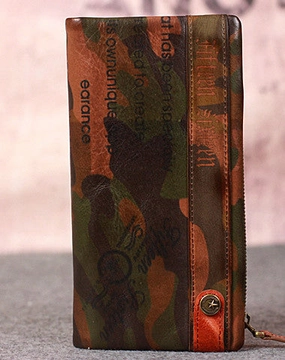 Leather camouflage men clutch long wallet vintage clutch long wallet purse clutch