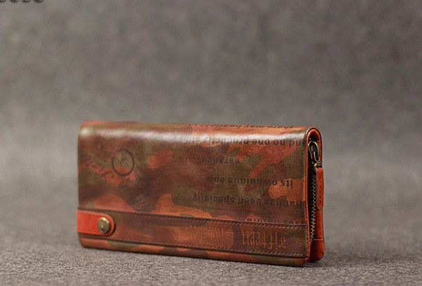Leather camouflage men zip long wallet clutch vintage clutch long wallet purse