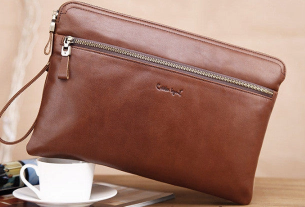 Leather large clutch leather men Wristlet Wallet zipper clutch wallet for men
