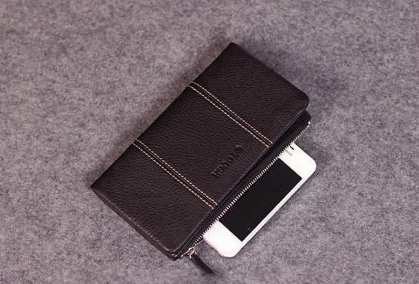 Leather men clutch black vintage zip multi cards clutch men long wallet purse clutch