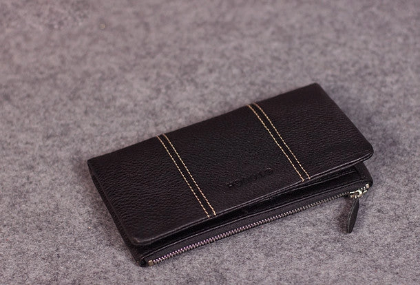 Leather men clutch black vintage zip multi cards clutch men long wallet purse clutch
