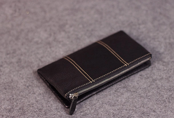 Leather men clutch black vintage zip multi cards clutch men long wallet purse clutch