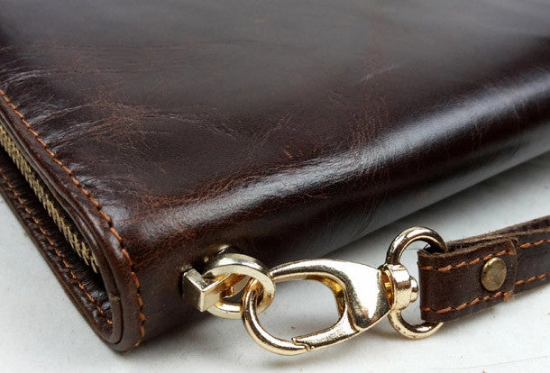 Leather men clutch brown modern brown zip clutch men long wallet purse clutch