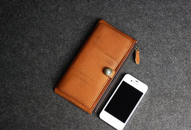 Leather men clutch brown vintage zip clutch men phone long wallet purse clutch