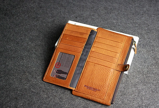 Leather men clutch brown vintage zip clutch men phone long wallet purse clutch