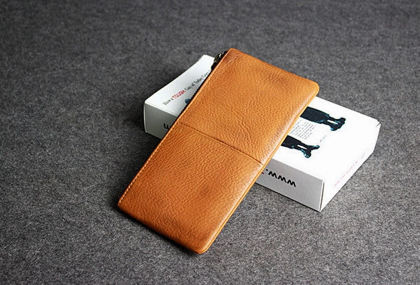 Leather men clutch brown vintage zip clutch men phone long wallet purse clutch