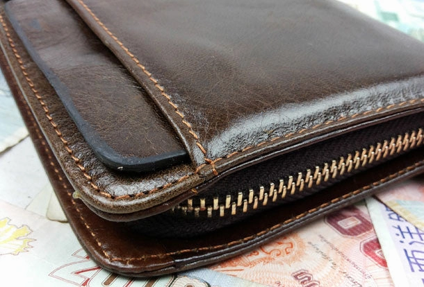Leather men clutch coffee modern brown zip clutch men long wallet purse clutch