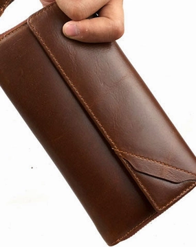 Leather men clutch modern brown coffee zip clutch men long wallet purse clutch